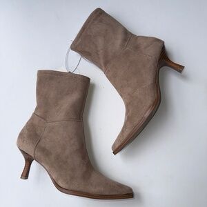 OPHELIA ROE New $55 Womens 7.5 Tan Faux Suede Pointed Toe Heel Angie Bootie #63